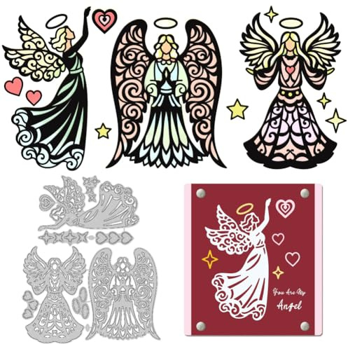 DELORIGIN Hollow Angel Silhouette Die Cuts Card Making Carbon Steel Cutting Dies Cuts Stencils Scrapbooking Embossing Template for Greeting Cards Invitation Photo Album Decorations