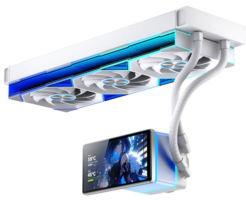 TZMRIT PF360 Aio Wasserkühlung 360mm mit 5.5-inch LCD Magnetic Screen Display,ALL-IN-One ARGB Infinity Mirror 2000RPM PWM Lüfter,für AM4/AM5& Intel LGA1851/1700(360 White)