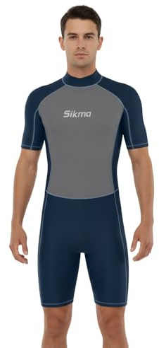 Sikma Muta da uomo in neoprene da 3 mm per surf e immersioni, a maniche corte, cerniera posteriore, flessibile e confortevole, perfetta per nuoto, immersioni subacquee, snorkeling (blu, L)