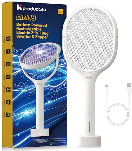 Electric Fly Swatter Bug Zapper Racket – Indoor & Outdoor Mosquito Zapper, High-Density Mesh, 3600V Power, 3-Layer Safety Grid Design, Battery Powered Insect Catcher for Flies, Gnats & Fruit Flies