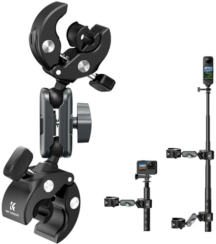 K&F CONCEPT Soporte para Cámara de Bicicleta con Doble Super Clamp, Soporte para Manillar de Bici y Moto, Doble Rótula de 360°, Compatible con GoPro Hero13/12, Insta360 X5/X4, dji Osmo Action 5