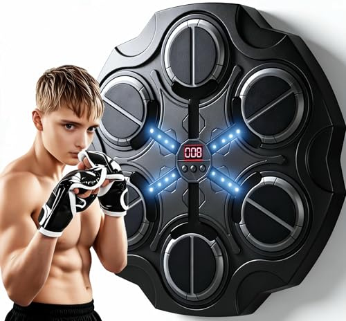 Music Boxing Machine for Adults and Kids, Smart Musical Boxing Machine with Gloves, 5-Speed Rhythm 3 Game Mode Adjustment, Wall Mounted Fun Bluetooth Punching Pad Set for Training (Gloss Black)