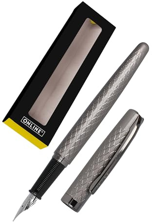 Online Eleganza Fountain Pen Diamond I Titan I Nib Size M I Metal Clip I Includes Ink Cartridge I Fountain-Pen for Standard Ink Cartridges Or Converter I In Gift Box