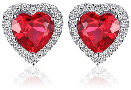 JewelryPalace Pendientes Corazón del océano 3.8ct Rubí rojo creado Amor para siempre Halo Aretes Plata de ley 925