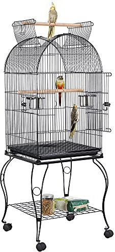 Yaheetech 59-Inch Rolling Standing Medium Dome Open Top Bird Cage for Parrots Cockatiels Sun Conures Parakeets Lovebirds Budgies Finches Canary Pet Bird Cage with Removable Stand