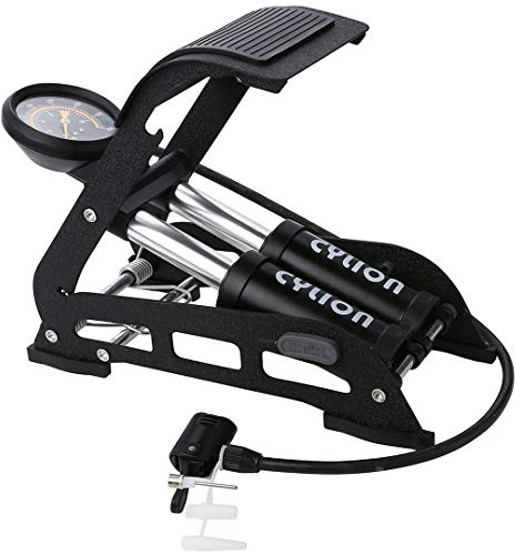 Double Cylinder Foot Pump Manual Tyre Inflator with Pressure Gauge