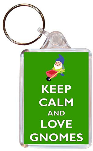 Baked Bean Store Keep Calm and Love Gnomes - Double Sided Large Keyring Key Ring Fob Chain Name Tag