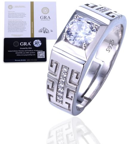 Halukakah Herren Diamantring aus Sterlingsilber mit 1 Karat Moissanitstein und Zertifikat,2,0ct Luxusschmuck,Verstellbare,Zeitloses Geschenk für Geburtstag,Jahrestag,Hochzeit - Königliche Symphonie
