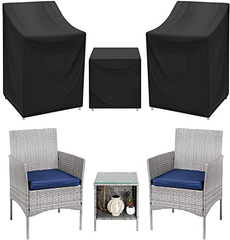 SIRUITON Funda para Muebles de Patio 3 Piezas Exterior Terraza Patio Jardín Juego Impermeable para Terraza Juego de Muebles para Césped Cubierta Negra