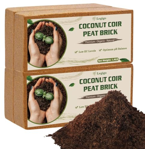Legigo 4-pack premium kokosnötstegel för växter – 100% organisk komprimerad kokoskokos tegelstenar startmix, kokosfiber kokosnötsskal för plantering, trädgårdsarbete, planteringsjordsubstrat, örter
