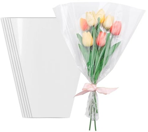 Confezione da 100 sacchetti trasparenti per fiori, per bouquet, in cellophane trasparente, adatto per negozi di fiori, centri commerciali