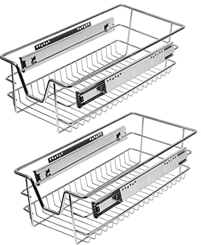 Daromigo 2x Cassetto Telescopico Cestello Estraibile 30cm per i Mobili da Cucina, con Guide Scorrevoli, Cassetti Telescopici Metallo Cromato, Cestelli da Cucina Estraibile
