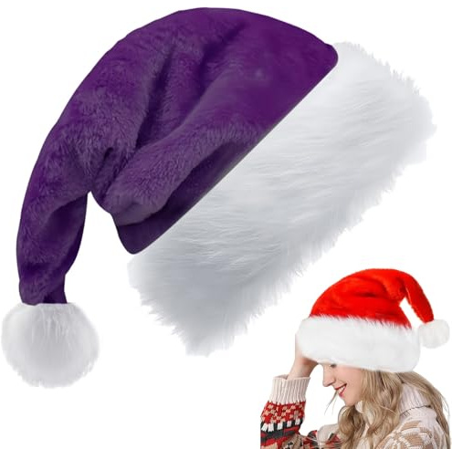 COSORO Gorro Navidad Adulto Niños Morado,32 * 45cm Pompón Sombrero de Navidad Unisex Felpa,Gorros Navideños Terciopelo Accesorios Decoración Navideños para Fiestas Año Nuevo,Regalos de Festividad