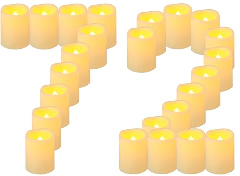 Yakpo Lot de 72 bougies votives sans flamme vacillantes de 5 cm à piles, fausses bougies chauffe-plat à LED, bougies chauffe-plat électriques en vrac pour décorations de fête de mariage d'Halloween