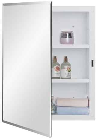 IDYLLOR Plastic Medicine Mirror Cabinet for Bathroom 16 x 20 inch, Surface and Recessed Mount