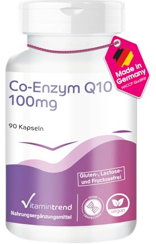 Vitamintrend Co-Enzym Q10 100mg, 90 Kapseln, hochdosiert, Nahrungsergänzungsmittel vegan ohne Magnesiumstearat, in Deutschland hergestellt