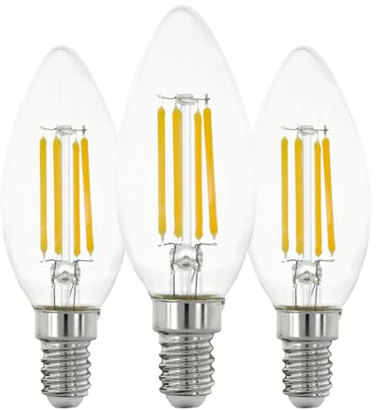 EGLO Set med 3 E14 Filament LED-lampor, Edison glödlampa transparent | 7 watt (motsvarar 60 watt), 806 lumen, varmvit ljuskälla, 2700 K, glödlampa C35, Ø 3,5 cm
