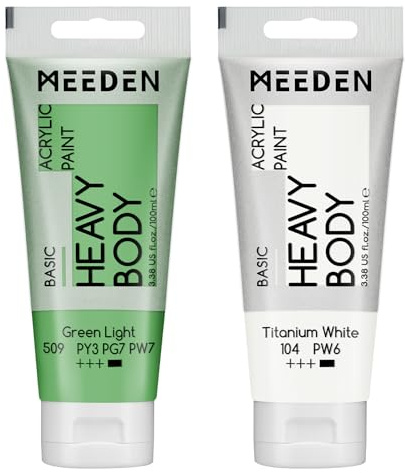 MEEDEN Acrylic Paint Green Light: 100ml/3.38oz x 2 with Titanium White | Heavy Body Artist Acrylic Paint Set for Canvas, Wood & Craft, Non-toxic Creamy Art Paint with Titanium White for Mixing