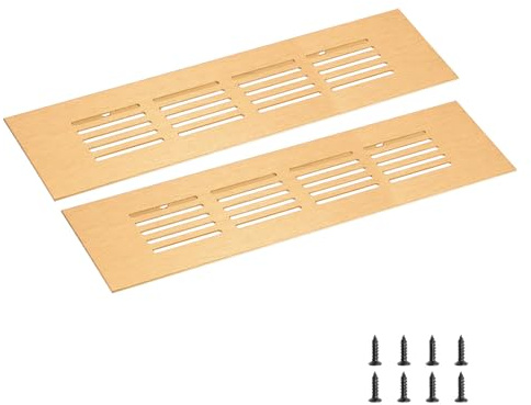 sourcing map Rectangle Ventilation Grille 200x50mm/8x2 Gold Tone | Aluminum Alloy Mesh,Air Vent Cover,Louvered Ventilation Cover,with Mounting Screws for Cabinet Shoe Closet