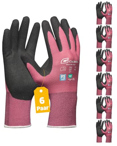 Gebol Master Flex Lady, 6 paia di guanti da lavoro da donna, con rivestimento in nitrile con presa forte, dermatologicamente testati, ideali per lavori di precisione, taglia M (misura 8), rosa