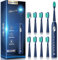 Elektrische Zahnbürste, Schallzahnbürste für Erwachsene und Kinder Electric Toothbrush mit 5 Putzmodi Integrierter Timer und 9 Zahnbürstenköpfen Ultraschall Zahnbürsten (Blau)