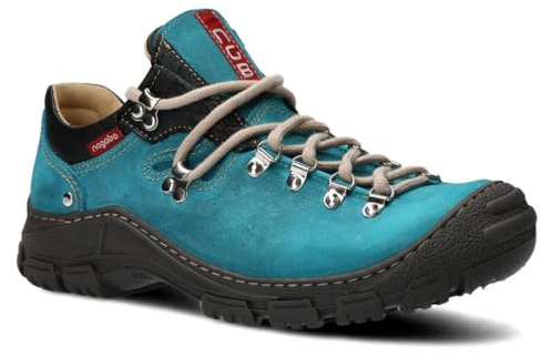 nagaba - Chaussures de randonnée Masculin - en cuir de trekking - d’extérieur véritable, avec lacets - basses, décontractées - Modèle 055 turquoise - 43