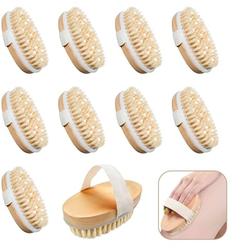 LECEHIVO 12 cepillos secos para exfoliación corporal y exfoliante de nódulos de masaje, exfoliante de belleza con 12 ganchos para ducha, baño y mejora la circulación de la espalda, eliminación de piel