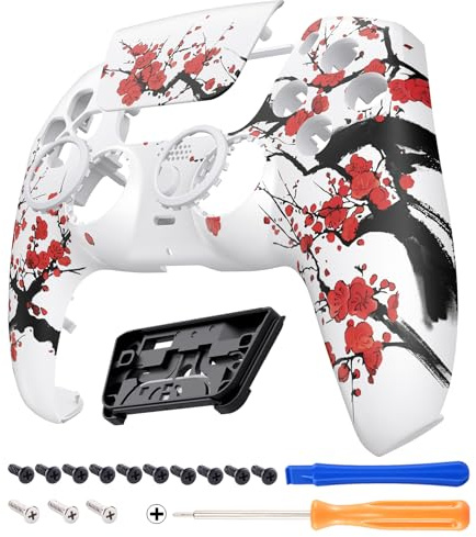 eXtremeRate Luna Rediseñado Carcasa Frontal con Panel Táctil para ps5 BDM-010/020/030/040/050 Carcasa Delantera Placa Frontal Funda Portectora Compatible con ps5(Flor de Invierno)