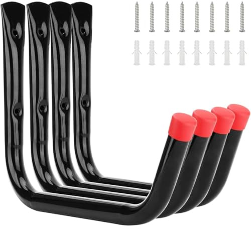 4 Pezzi Appendi Bici Da Muro Garage, Ganci Per Biciclette Da Muro, Gancio A J Impieghi Gravosi Per Organizzazione Di Carichi Pesanti Scale Biciclette Utensili, Con Pacchetto Di Viti 20 X14 cm, Nero