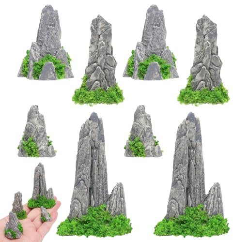 VOSSOT 8 Stück Miniatur Berge Deko Landschaft, Berge Deko Miniatur Set, Asiatische Bonsai-bergfigur Zen-gartendekoration Harz Zen Garten für Mini Aquarium Mini Garten Bonsai Berg Bonsai Bonsai Baum