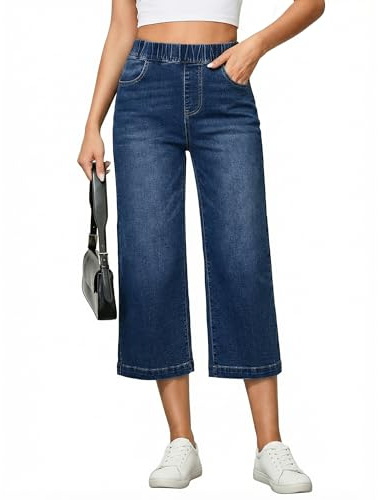 Vetinee Stretch Jeans for Women Elastic Waist Jeans for Women Classic Blue Size X-Large Fits UK 20-22