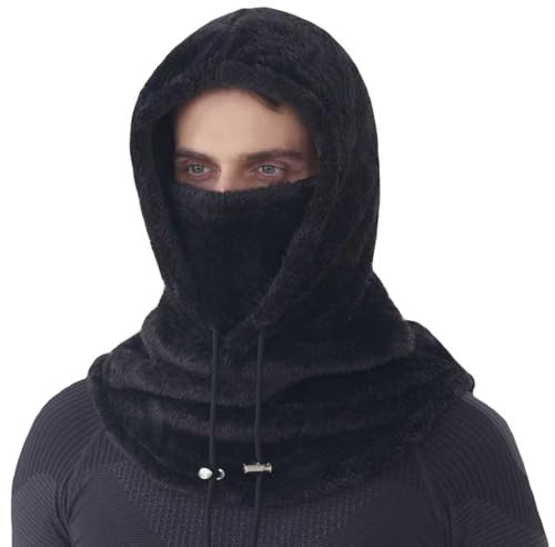 Balaclava Ski Mask Winter Fleece Thermal Windproof Full Face Mask for Men Women, Cold Weather Hooded Neck Warmer Helmet Cover (US, Alpha, Medium, Black)