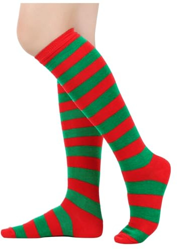 Générique Chaussettes de Noël à Rayures, Chaussette Haute Noel D'hiver Douces à Rayures Chaussettes Lutin Collant Rayé Rouge Blanc Costume de Noël Vacances Cosplay Cadeau D'anniversaire