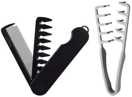 Sinbana 2uds Peines Textura Esponjosa Hombre, Plegables Portátiles con Dientes Anchos y Finos Doble Uso con Mango Texturizado Plástico ABS para Uso Doméstico Viaje Aptos para Todo Tipo Cabello