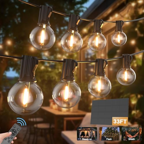 LONIUTO Guirlande Solaire Exterieur, 10M/33ft Guirlande Lumineuse Solaire avec 20+2 G40 Ampoules, 4 Modes Étanche IP45 Guirlande Guinguette Extérieur pour Jardin Terrasse Noël Mariage Fête