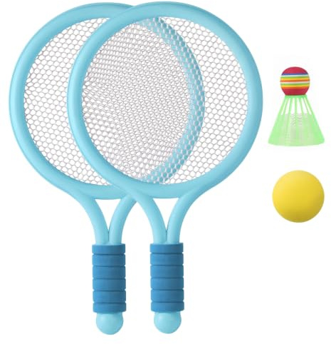 Ensemble de Badminton pour Enfants, Paquet de 2, Raquette Tennis pour Tout-Petits avec poignée Souple, légère pour Jouer en intérieur et en extérieur, Bleu
