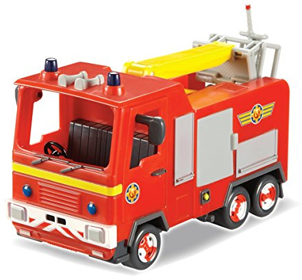 Jfireman Sam Jupiter the Fire Engine. Open the door and unwind the hose ready for action. Raise the crane arm with rescue platform to save the day
