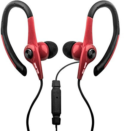 Elbe AU-107-MIC - Auriculares deportivos con micrófono, color negro y rojo