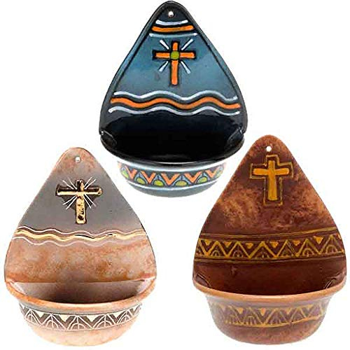 Holyart bénitier, Croix en céramique, Ancienne Terre Cuite et Or