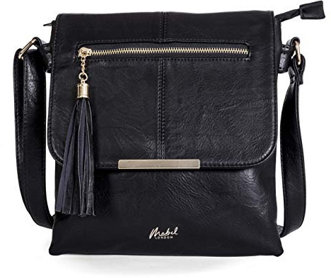 Mabel Women’s Cross Body Handbags - Trendy Messenger Long Shoulder Strap Bags (Design 2 - Black)