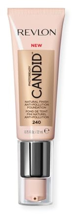 Revlon Liquid Foundation, Photo Ready Candid Face Makeup for Sensitive and Dry Skin, Longwear Sheer-Medium Coverage with Natural Glow Finish, 240 Natural Beige, 0.75 Oz