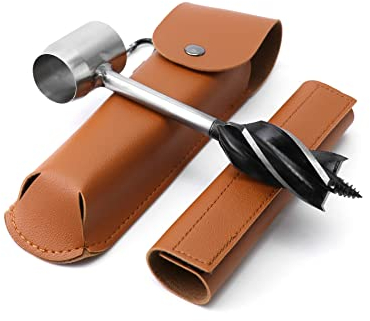 QWORK Handbohrmaschine, Holzbearbeitung Handbohrer manuelle Überlebensbohrer, mit Holster,für Camping, Bushcraft und Outdoor Backpacking