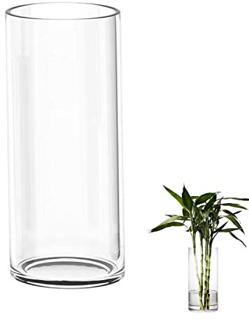 TSKDKIT Cilindro Vaso di Fiori in Vetro Trasparente, Vaso di Fiori in Vetro 35 cm di Altezza, Moderni da Interno Design per Decorazioni Casa per Rose Pampa Erba Matrimonio Decorazione, 35 x 12 cm
