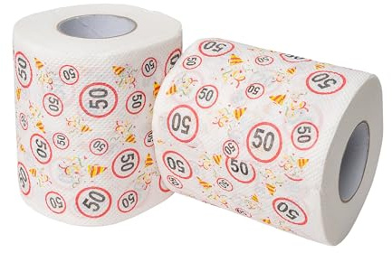 Carta igienica di buon compleanno, per il 50° compleanno, 2 rotoli, decorazione per feste e confezione regalo, carta igienica con motto divertente, carta igienica divertente