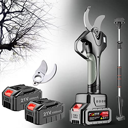 Tijeras de podar a batería 45MM Tijera eléctricas recargables sin cable para ramas de árboles,jardín,Podadera profesional 2.1M Pértiga de extensión (Color : 3 Battery, Size : 2 blade)
