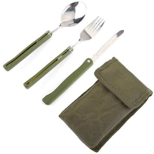 Posate Pieghevoli, 13 * 8 * 2 cm kit di pasticcio combinato coltello forchetta cucchiaio pieghevole in acciaio inossidabile con custodia per il trasporto portatile per campeggio, picnic, viaggi