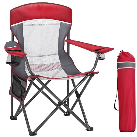 High Point Sports Chaise de Camping Pliante Portable avec Dossier en Maille, Chaise de Camping Rouge 150KG, Chaise de Pêche, Chaise d'extérieur, Jardin, Terrasse