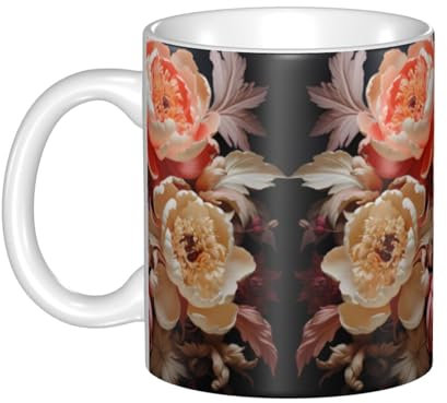 Mouxiugei Keramik-Kaffeetasse mit bunten Pfingstrosen, schöne und praktische Teetasse mit personalisierter Tasse und bunter Tasse