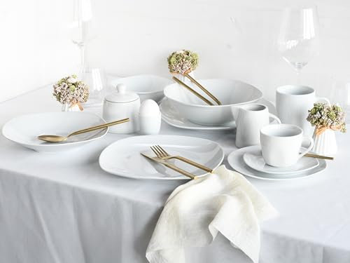 CreaTable, 22535, Serie Square Weiss, 62-teiliges Geschirrset für 6 Personen, Kombiservice aus Porzellan, spülmaschinen- und mikrowellengeeignet, Qualitätsproduktion