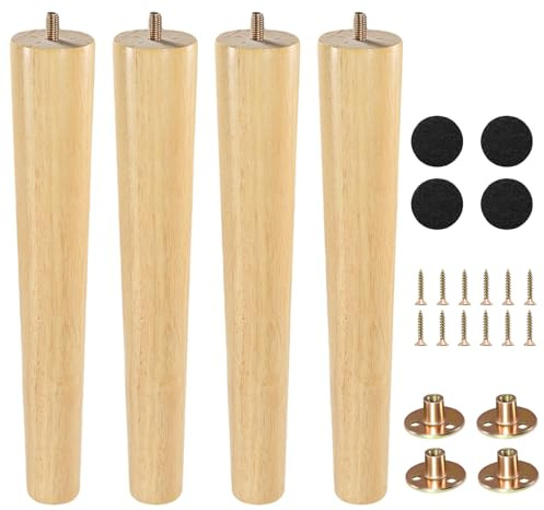 Zllzpzd Patas para Muebles Mader 4 Piezas patas para muebles 30cm Patas de Madera para Muebles Patas con Placa de Montaje y Protector Antideslizante,Patas para Sofá Armario Escritorio Mesitas de Noche